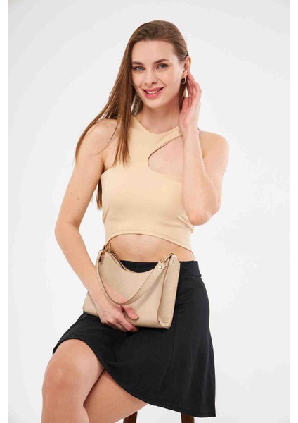 Kadın Tactel Bağlamalı Crop Bluz