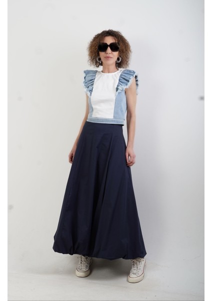 Mavi Kol Denim Fırfırlı Bluz fiyatları