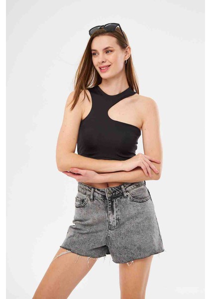 Kadın Tactel Bağlamalı Crop Bluz