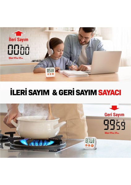 Thermopro TM03 Mutfak, Spor, Ders Için Alarmlı, Işıklı, Çift Geri Sayımlı Kronometre ve Dijital Saat