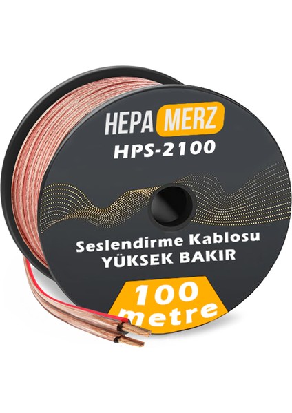 HPS-2100 Bakır Ses Hoparlör Kablosu 2x1 mm 100 Mt.