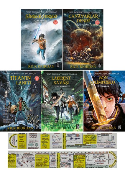 Percy Jackson Şimşek Hırsızı - Percy Jackson Labirent Savaşı - Percy Jackson Canavarlar Denizi - Rick Riordan 5'li Set + Matematik Öğreten Ayraç