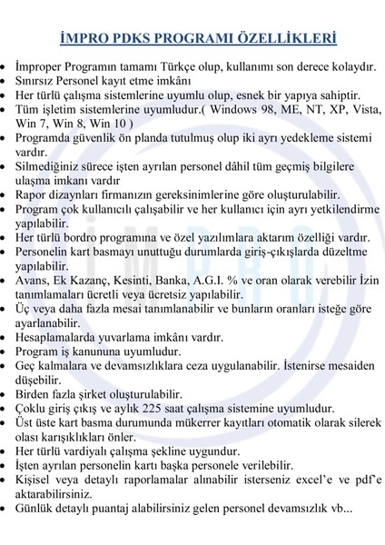 İmpro Zaman Ücretsiz Maaş Mesai Yazılımı Dahil Parmak İzi Okuyucu ve Kart Okuyucu Personel Takip Sistemi Zil ve Turnike Tetik