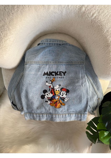 Mcky Karakterli Cepli Düğmeli Çocuk Kot Ceket - Açık Mavi