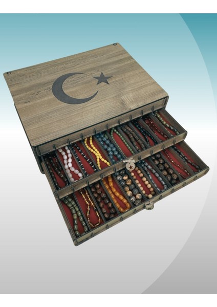 Kişiye Özel Ahşap Tesbih Koleksiyon Kutusu, Aksesuar Kutusu, Tesbihlik (30 Tesbihlik)