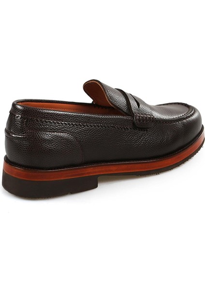 Kahve %100 Deri Loafer Eva Taban Casual Ayakkabı