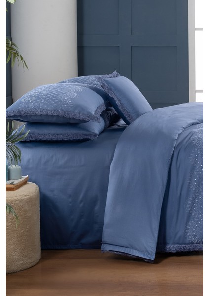 Perry Mavi King Size (Battal Boy) %100 Pamuk Saten "300 Tc" Nevresim Takımı indirimleri