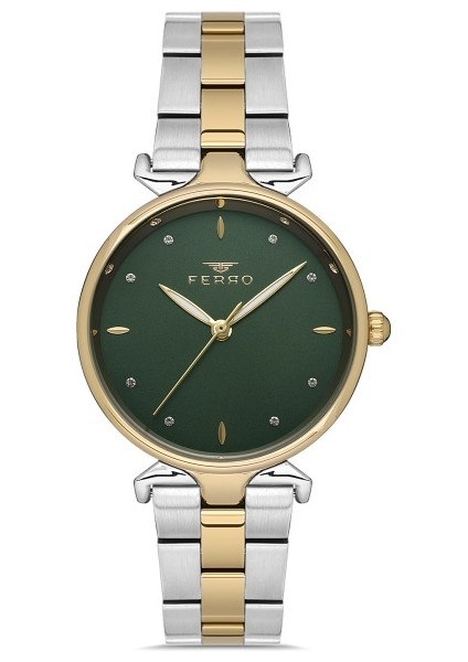 FL40115A-D10 Quartz Çelik Altın/gri Yeşil Kadran 32 mm Kadın Kol Saati