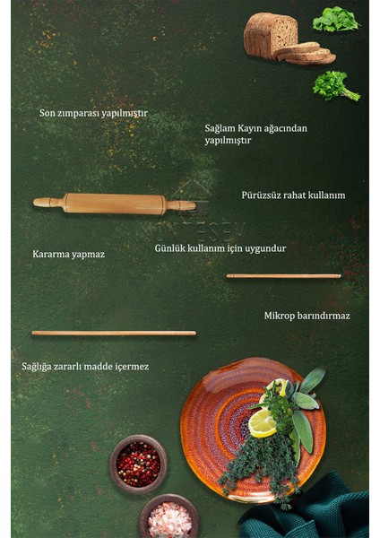 Zümrüt Serisi Ahşap Hamur Açma Oklavası Merdanesi Hamur Şekillendirici 3 Lü Set Zmrset2