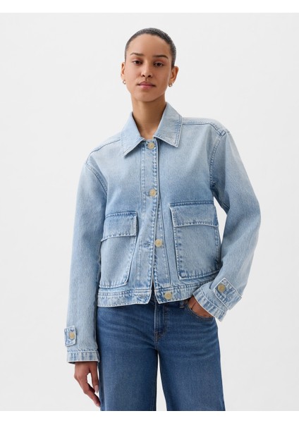 Kadın Açık Mavi Denim Utility Ceket