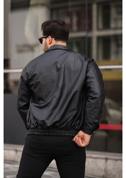 Streetwear Siyah Oversize Rahat Kesim Deri Ceket