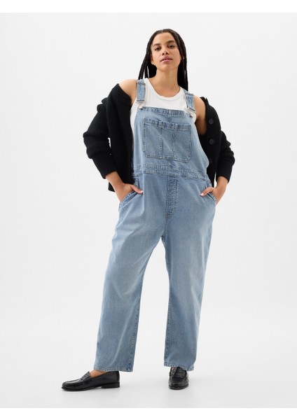 Kadın Açık Mavi Slouchy Denim Tulum