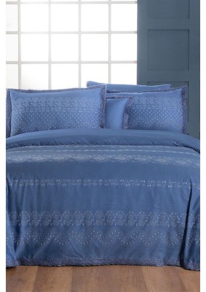 Perry Mavi Çift Kişilik %100 Pamuk Saten "300 Tc" Nevresim Takımı