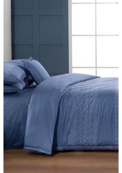 Perry Mavi Çift Kişilik %100 Pamuk Saten "300 Tc" Nevresim Takımı fırsatları