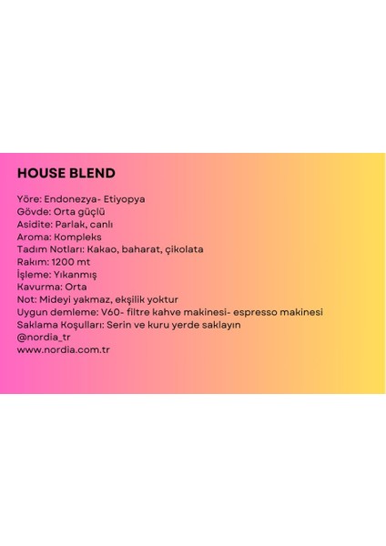 House Blend 250 gr Çekirdek ,espresso, Çekirdek Kahve