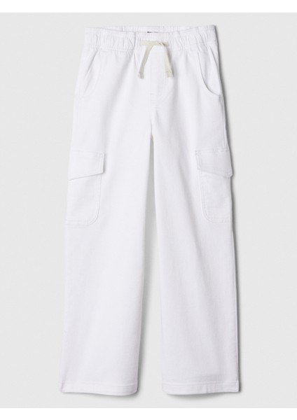 Kız Çocuk Beyaz High Rise Easy Wide Kargo Jean Pantolon