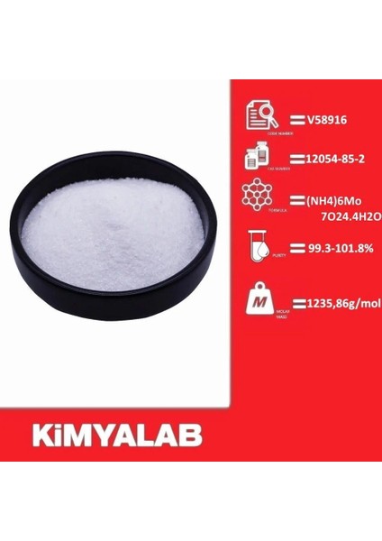 - Amonyum Heptamolibdat 50Gr - Ammonium Molybdate Tetrahydrate - Saflık: %99,70 (Cas No: 12054-85-2)