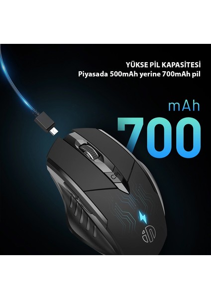 Pm6 Kablosuz Fare, Şarj Edilebilir Sessiz Kullanım 2.4g 700 Mah USB Mouse