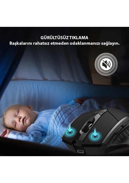 Pm6 Kablosuz Fare, Şarj Edilebilir Sessiz Kullanım 2.4g 700 Mah USB Mouse