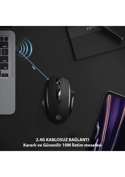 Pm6 Kablosuz Fare, Şarj Edilebilir Sessiz Kullanım 2.4g 700 Mah USB Mouse