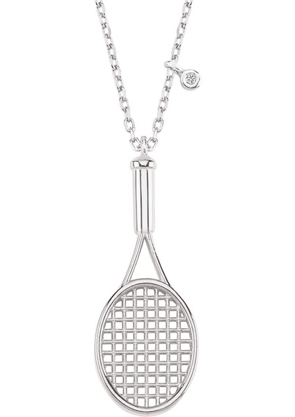 Gümüş Pırlanta Taş Tenis Raket Kolye