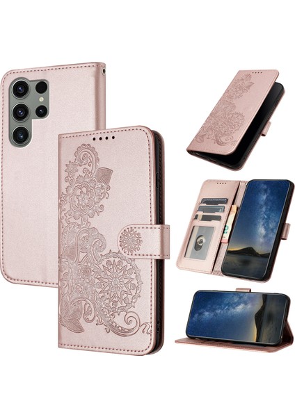 Telefon Kılıfı Samsung Galaxy S24 Ultra Bilek Kayışlı Manyetik Koruyucu Cüzdan Koruyucu Kapaklı Telefon Kılıfı (Yurt Dışından)
