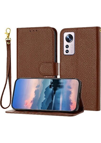 SZY Market Telefon Kılıfı Için Xiaomi 12 Pro Litchi Desen Cüzdan Flip Folio Kart Yuvaları (Yurt Dışından)