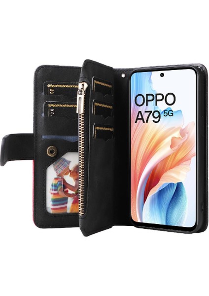 Oppo A79 5g Iki Renkli Dikiş Fermuar Cüzdan Tarzı Kart (Yurt Dışından)