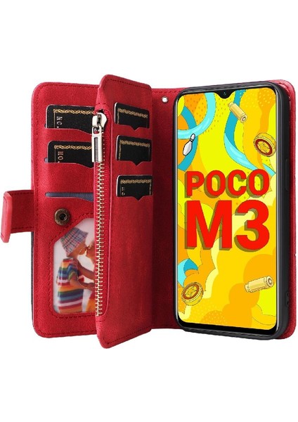 Xiaomi Poco M3 Kart ile Iki Renkli Dikiş Fermuar Cüzdan Tarzı (Yurt Dışından)