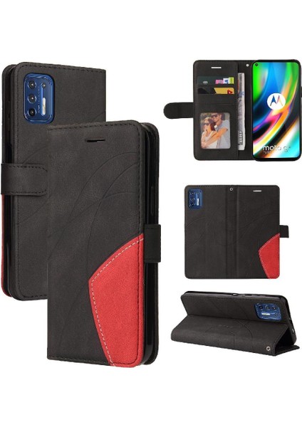 Motorola Moto G9 Artı Iki Renkli Dikiş Pu Deri Flip Folio Için Kılıf (Yurt Dışından)