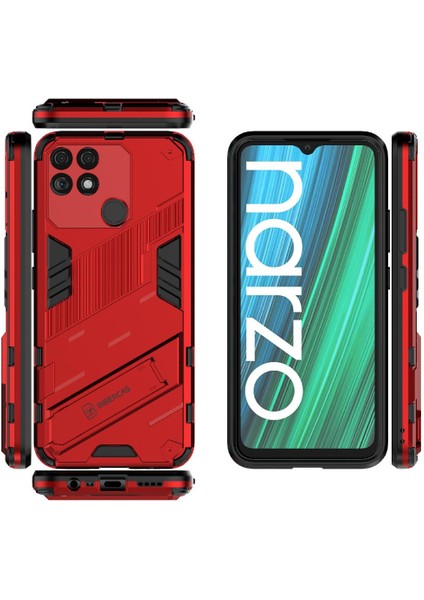 Realme Narzo 50A Kickstand Koruyucu Kapak Için Kılıf Sağlam Askeri (Yurt Dışından) modelleri