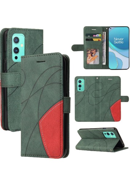 Kart Yuvası Standı Iki Renkli Dikiş Pu Deri ile Oneplus 9 Için Kılıf (Yurt Dışından)