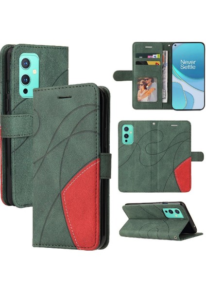 Kart Yuvası Standı Iki Renkli Dikiş Pu Deri ile Oneplus 9 Için Kılıf (Yurt Dışından)