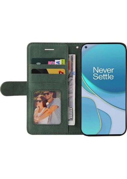 Kart Yuvası Standı Iki Renkli Dikiş Pu Deri ile Oneplus 9 Için Kılıf (Yurt Dışından)