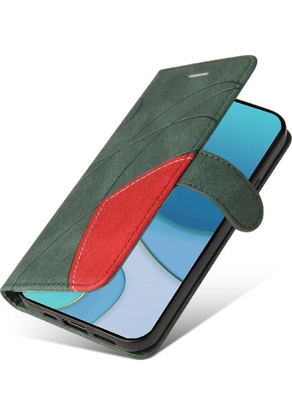 Kart Yuvası Standı Iki Renkli Dikiş Pu Deri ile Oneplus 9 Için Kılıf (Yurt Dışından)