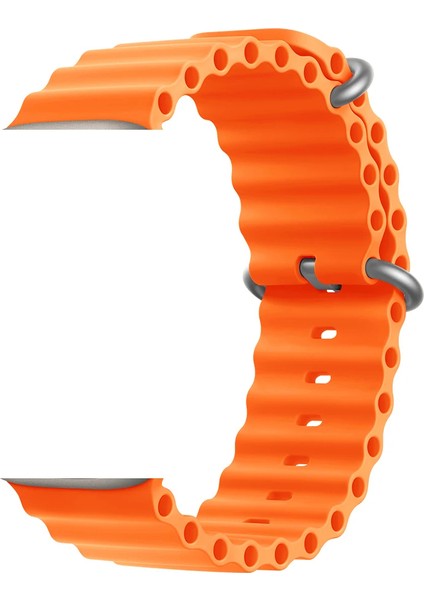Apple Watch Se Uyumlu 44MM Ocean Silikon Kordon 3'lü Set Turuncu, Siyah, Sarı
