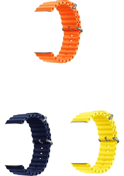 Apple Watch Ultra 2 Uyumlu 49MM Ocean Silikon Kordon 3'lü Set Lacivert, Turuncu, Sarı