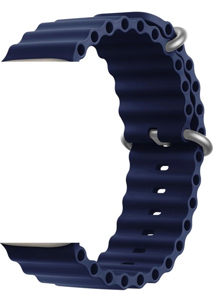 Apple Watch Ultra 2 Uyumlu 49MM Ocean Silikon Kordon 3'lü Set Lacivert, Turuncu, Sarı