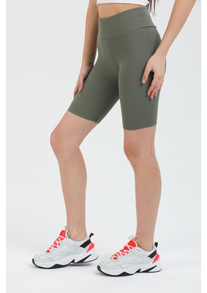 Yüksek Bel Toparlayıcı Kısa Şort Spor Fitilli Biker Tayt