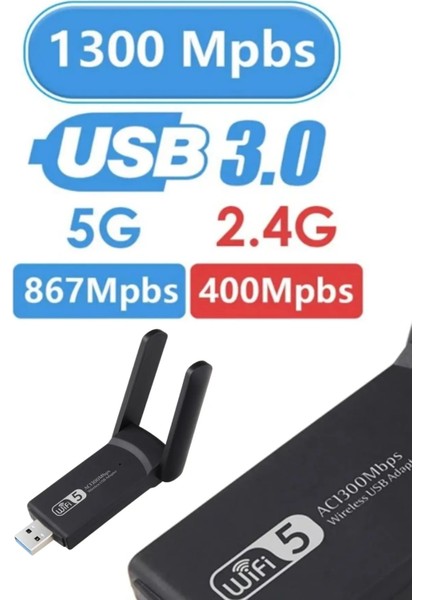 Grc Accessory 1300 Mbps Dual Band USB 3.0 Kablosuz Wifi Adaptör Kablosuz Wifi Alıcı 2.4ghz 5ghz Windows 7/8/10/11