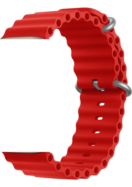 Apple Watch 9 Uyumlu 41MM Ocean Silikon Kordon 3'lü Set Kırmızı, Lacivert, Yeşil