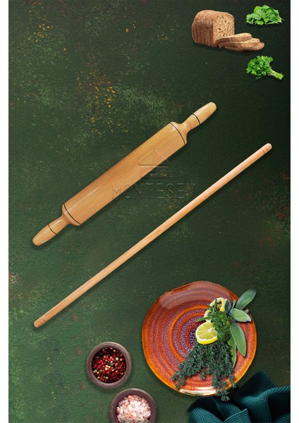 Zümrüt Serisi Ahşap Hamur Açma Oklavası Merdanesi Hamur Şekillendirici 2 Li Set Zmrset3