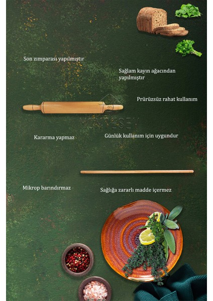Zümrüt Serisi Ahşap Hamur Açma Oklavası Merdanesi Hamur Şekillendirici 2 Li Set Zmrset3 fırsatları