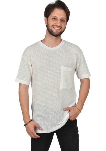 Cep Detaylı Örme Kumaş Oversize T-Shirt 2400456