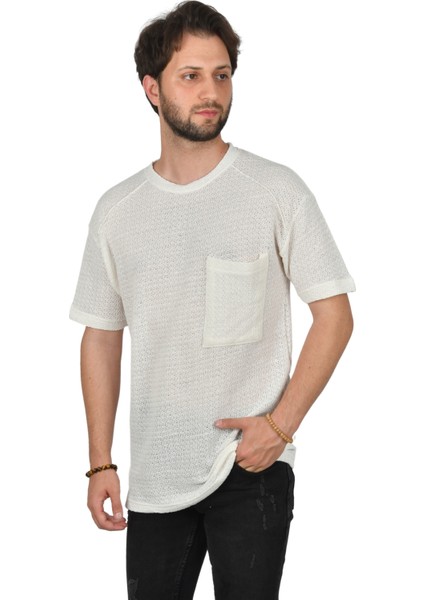 Cep Detaylı Örme Kumaş Oversize T-Shirt 2400456