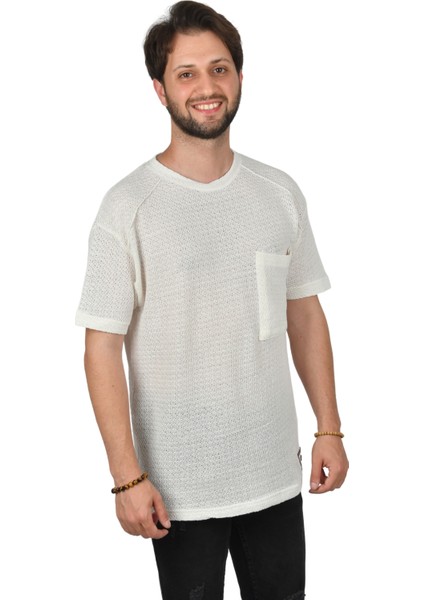 Cep Detaylı Örme Kumaş Oversize T-Shirt 2400456