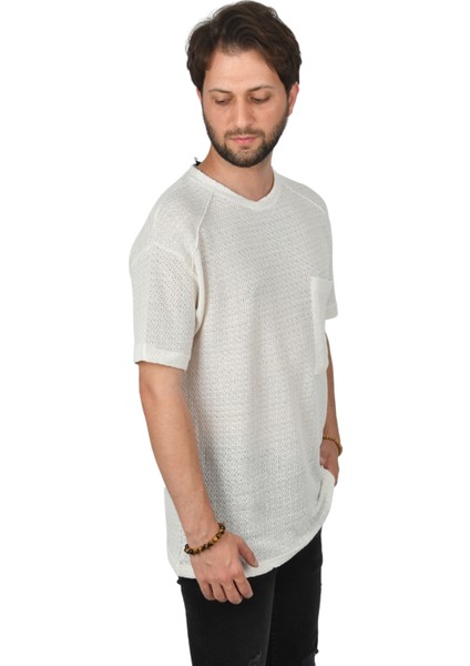 Cep Detaylı Örme Kumaş Oversize T-Shirt 2400456