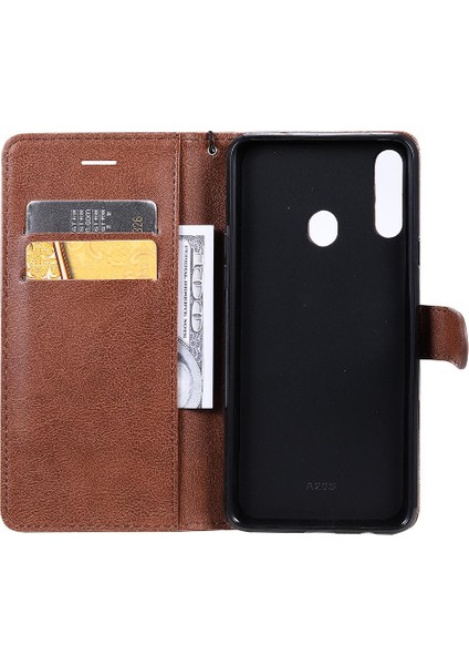 Samsung Galaxy A20S Yüksek Kalite Deri Klasik Düz Renk Için Flip Case (Yurt Dışından)