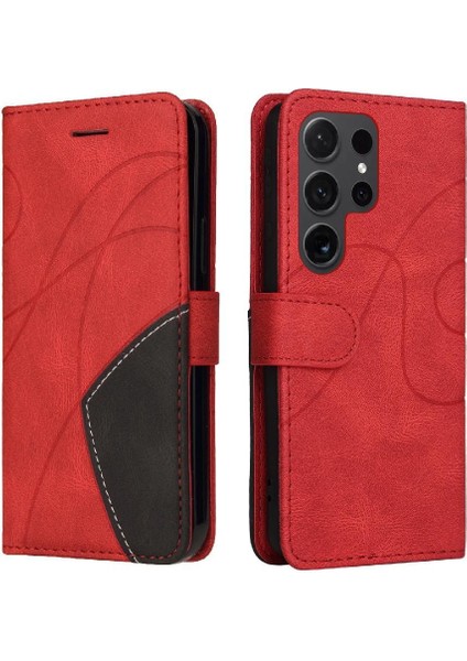 Samsung Galaxy S24 Ultra Iki Renkli Dikiş Pu Deri Flip Case (Yurt Dışından)