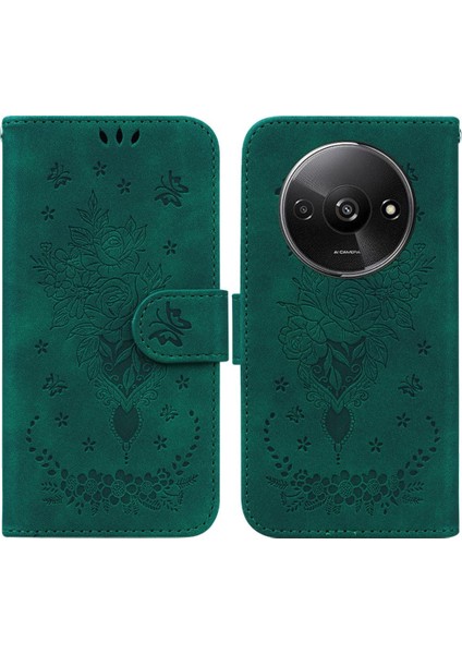 Xiaomi Redmi A3 Kart Yuvaları Kabartma Gül Çiçekler Flip Pu Deri (Yurt Dışından)